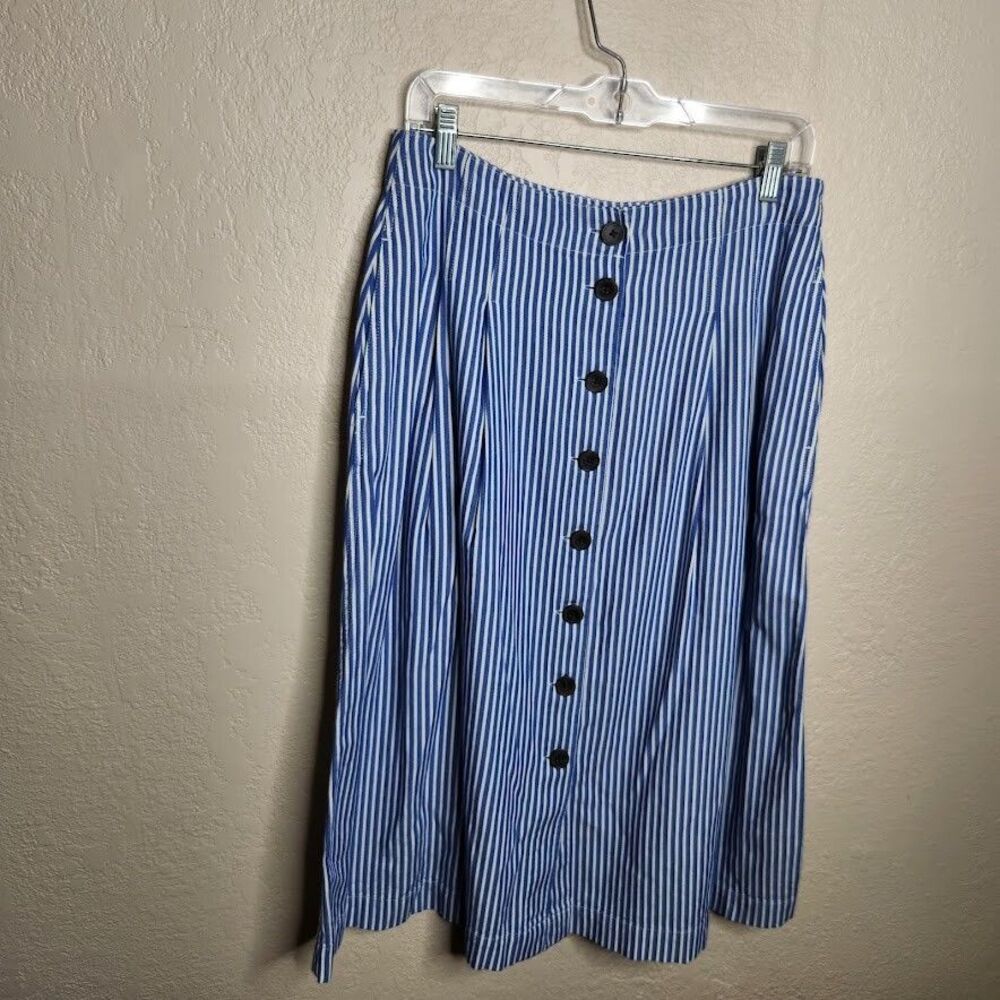 Talbots Stripe Button Front Pleated Midi A-Line S… - image 2